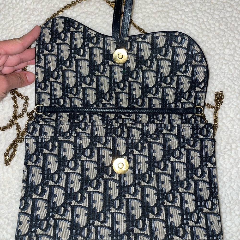 Dior Saddle Wallet On Chain (Saddle Pouch) in Blue Oblique Jacquard - Picture 2 of 13